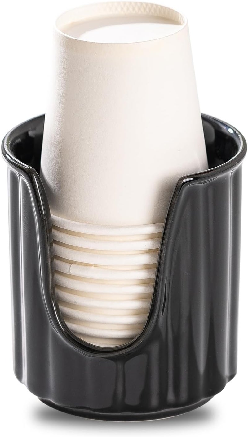 TANEW Ceramic Bathroom Cup Dispenser with Stylish Vertical Stripes - Dixie Cup Dispenser & Mouthwash Cup Holder Holds 3oz Paper Cups for Rinsing Cups on Bathroom Vanity Countertops Glossy Black - Image 1